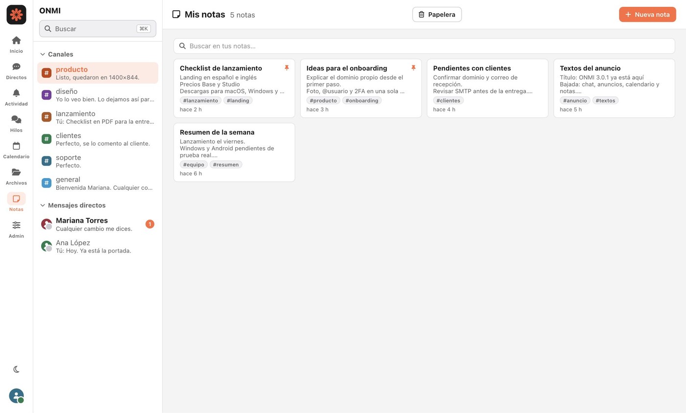 Notas personales de ONMI con etiquetas y tareas